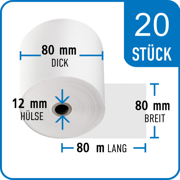 Thermorolle 80 mm x 80 mm x 12 mm x 80 m | 55 gr. | VPE 20 Rollen