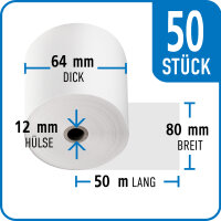 Thermorolle 80 mm x 64 mm x 12 mm x 50 m | 55 gr. | VPE...