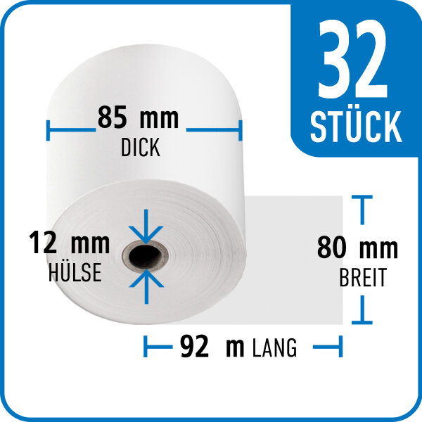 Thermorolle 80 mm x 85 mm x 12 mm x 92 m | VPE 32 Rollen